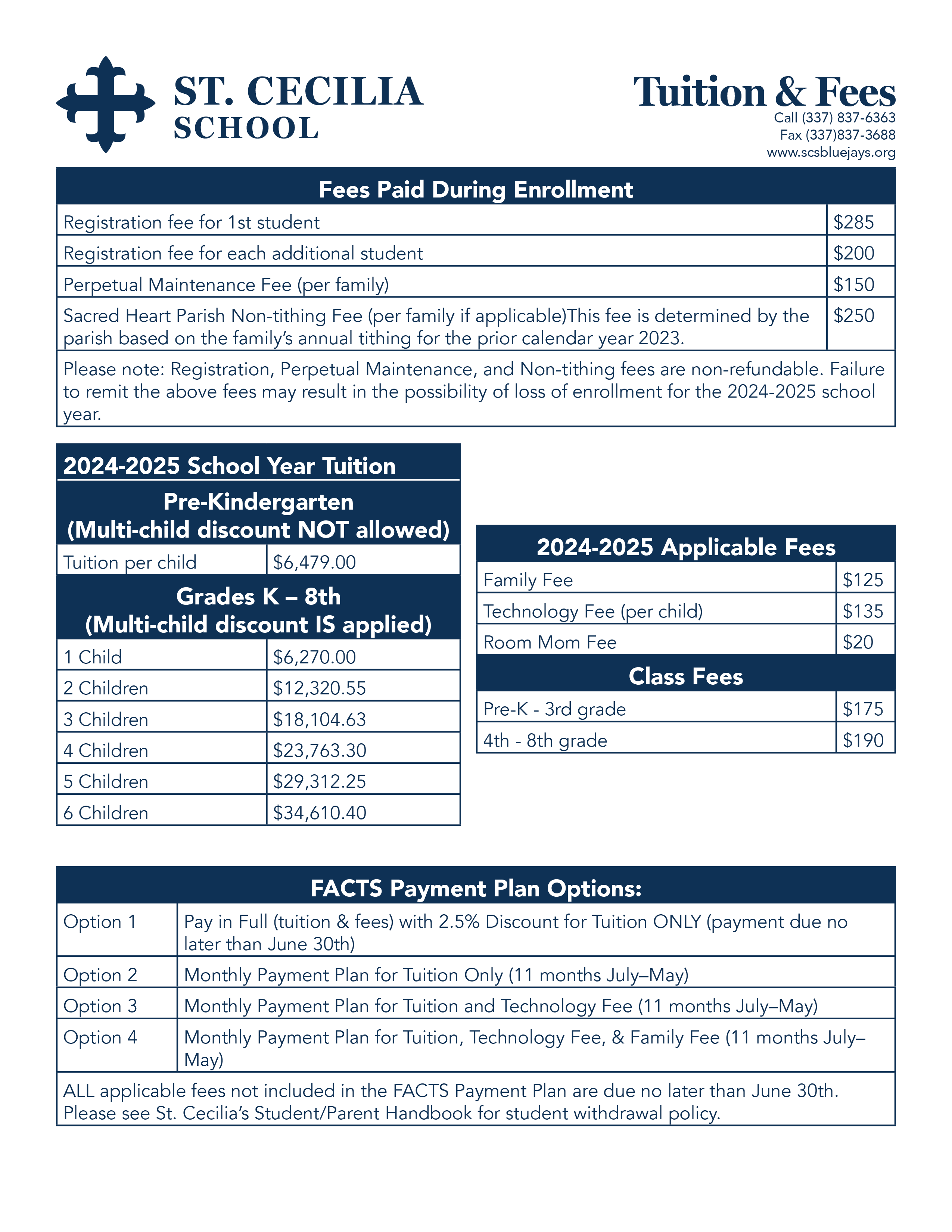 Tuition and Fees 20242025 St. Cecilia Catholic School